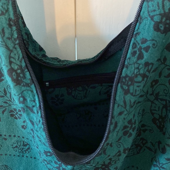 Green Printed Crossbody Shoulder Hippie Boho Messenger Cotton Bag - Picture 3 of 13